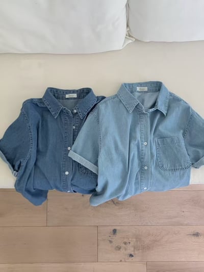 水洗軟牛仔布料短袖襯衫7