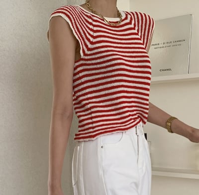 配色半包袖橫條紋薄款針織Ｔ6