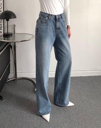 高腰後口袋造型順身小寬褲12