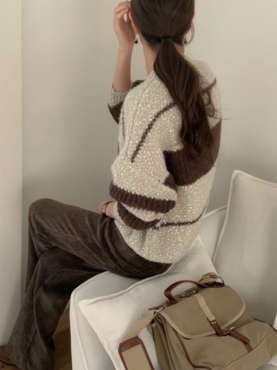 配色條紋顆粒感軟針織毛衣12