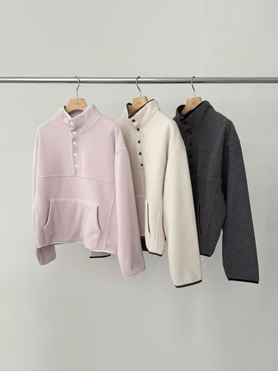 立領半排扣磨毛上衣9