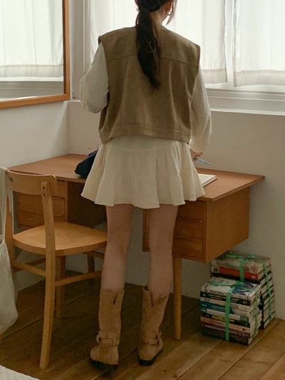 極簡圓領雙口袋麂皮背心14