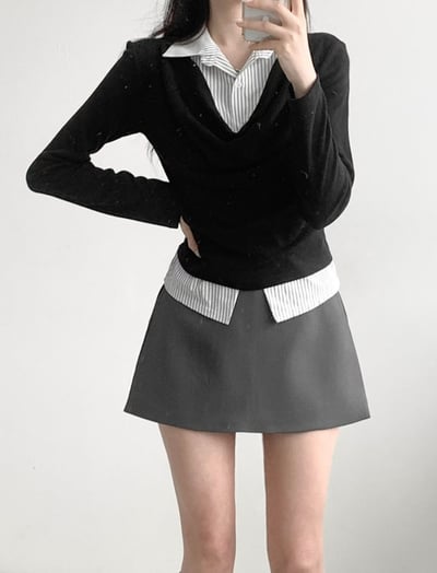 （客訂勿下單）垂墜領假兩件拼接襯衫6