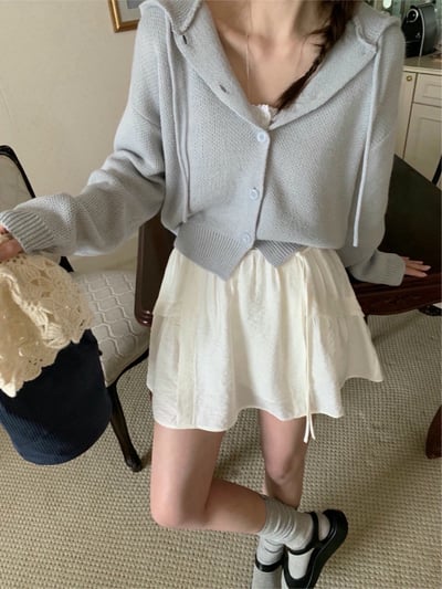 抽繩連帽短版針織外套4