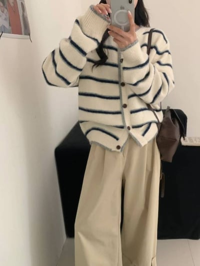 圓領配色橫條紋羊毛針織衫（5%）2