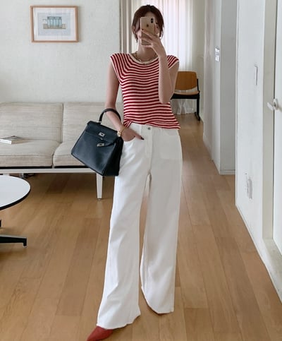 配色半包袖橫條紋薄款針織Ｔ1