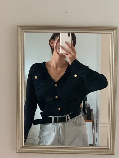 V領金釦雙口袋針織衣2