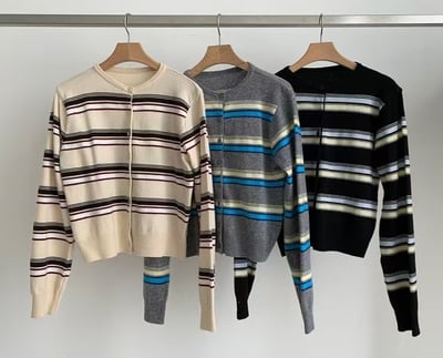 復古配色條紋排扣針織衫6