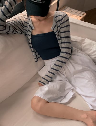 圓領合身薄款橫條紋針織小罩衫5