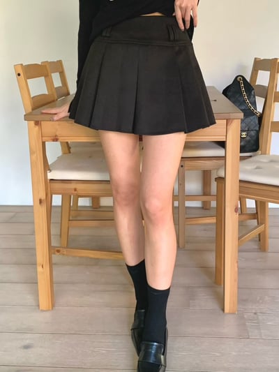 磨毛拼接百褶短褲裙（附扣環皮帶)2