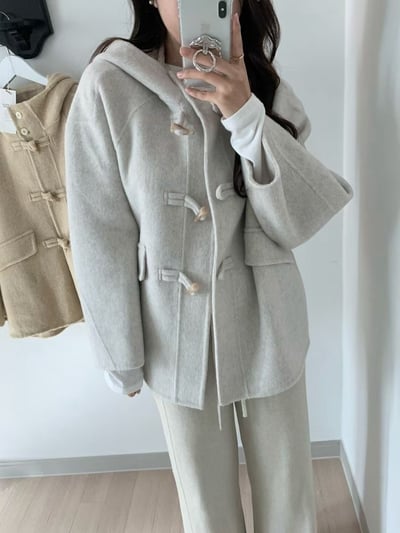 可雙釦連帽牛角羊毛外套6