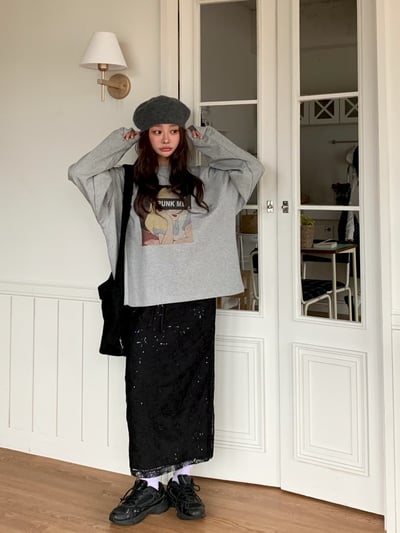 小花刺繡細閃後開衩長裙5