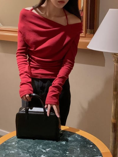 繞肩不規則垂墜薄款針織衣5