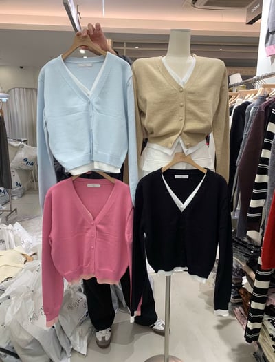 Ｖ領撞色假兩件排釦針織衫8