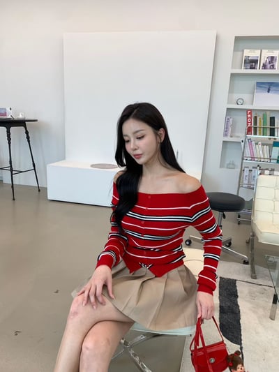 螺紋平領排釦條紋薄針織衣12