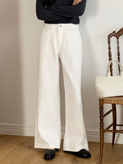 極簡中高腰白色微寬褲8