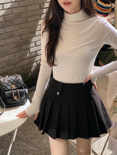 釦帶造型挺款百摺短裙1