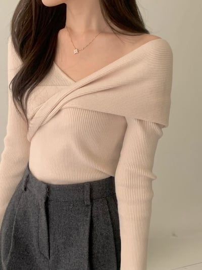 兩穿斜肩紐結包芯紗針織衣9