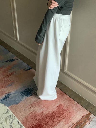 休閒刷薄毛抽繩落地寬褲2