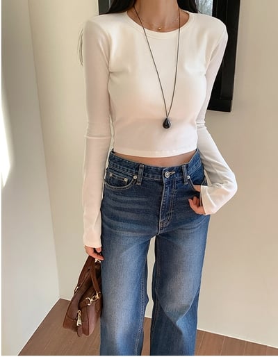 後挖背BRATOP彈力長袖短版Ｔ1