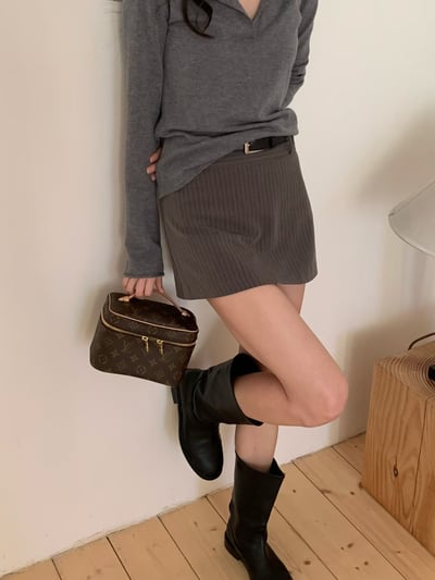 低腰直紋西裝短褲裙2