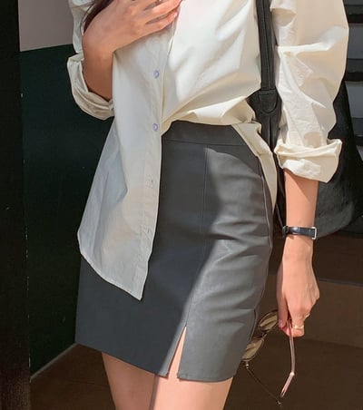 小開岔仿皮短褲裙7