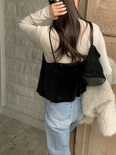 細肩荷葉下襬絲絨背心3