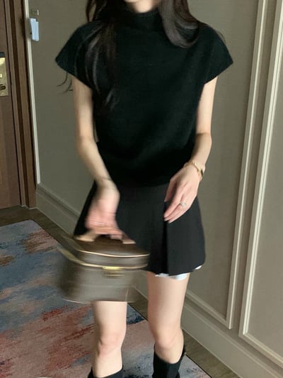 拼接層次百摺西裝短裙7