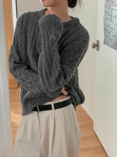 圓領經典麻花素色針織衣7