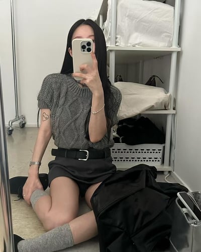 立體麻花短袖針織衣1