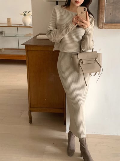 短板針織衫+坑紋針織背心長洋5