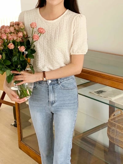 立體泡泡壓紋圓領棉麻衫3