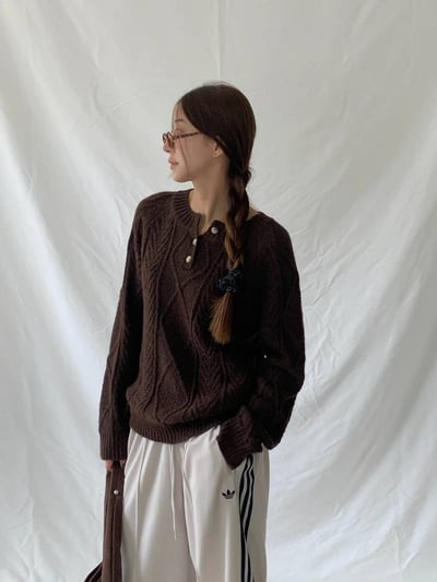 亨利排釦領麻花針織衣2