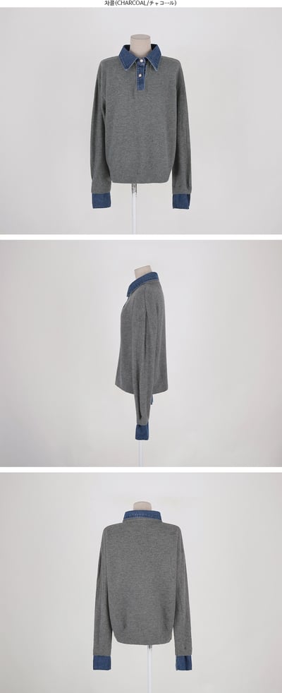 拼接銀釦牛仔面料針織衫13