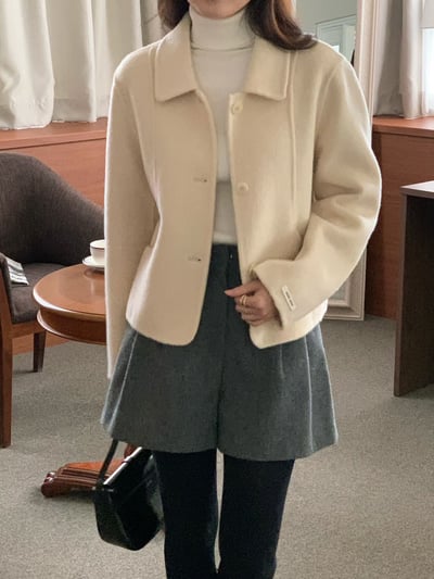 翻領兩側壓線羊毛80%手工外套6