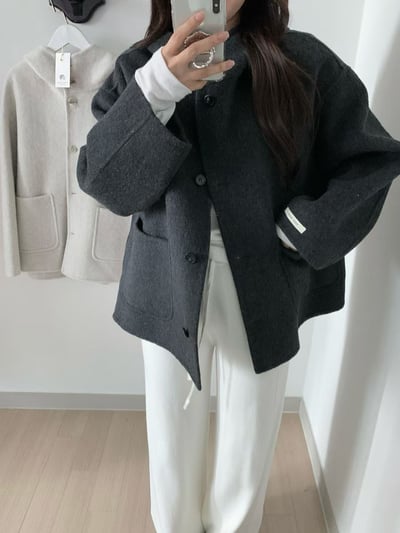 可立領連帽雙口袋長版大衣6