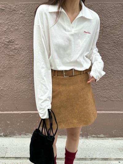 挺款麂皮Ａ字短裙（附皮帶）6