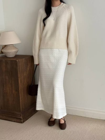 刺繡小花內刷毛魚尾鬆緊長裙5