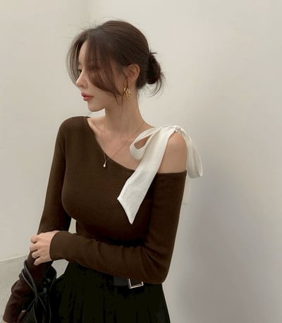 斜肩雪紡綁帶上衣9