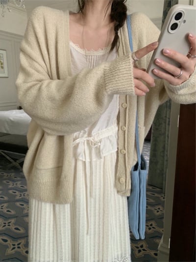 柔軟薄針織雙口袋針織外套8