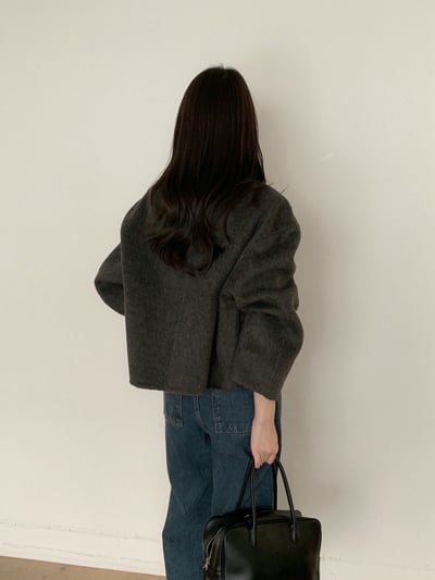 可高領簡約西裝版型手工羊毛外套（羊毛80%)5