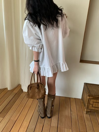 (客訂勿下單）公主袖直條紋荷葉下擺襯衫4