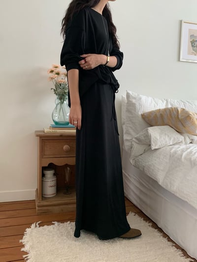 內磨毛可斜肩Ｔ+鬆緊落地磨毛長裙SET(可拆買）5