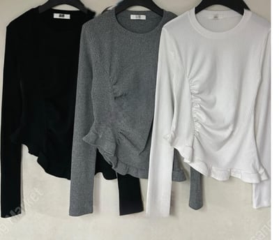 斜切邊荷葉下擺造型螺紋上衣10