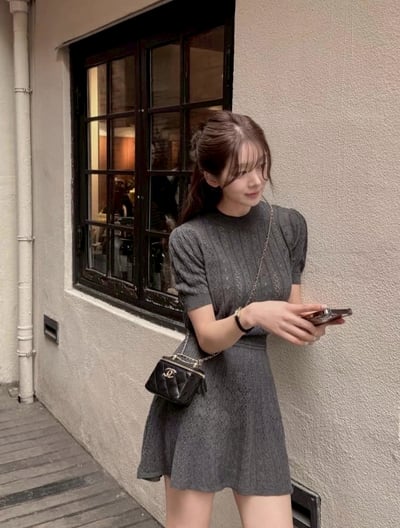 小花鏤空薄針織短袖＋鬆緊短褲裙SET9