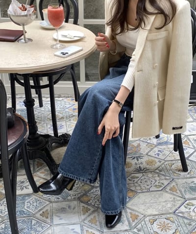 內抓絨深藍微寬牛仔褲9