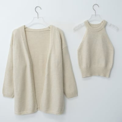 削尖針織背心＋開襟長版外套SET7