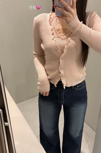 蕾絲滾邊背心＋排釦外套假兩件針織衫4