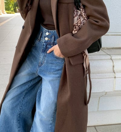 雙排扣高腰牛仔寬褲8