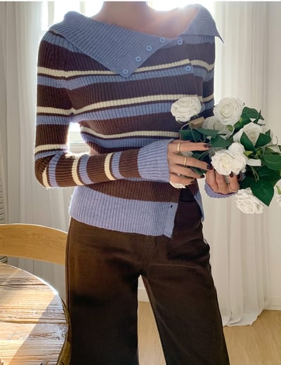 側排釦反折翻領撞色針織衫10